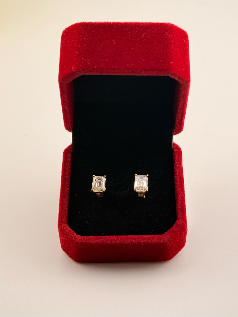 2ctw Emerald Cut Moissanite Stud Earrings Gold Plated Sterling Silver